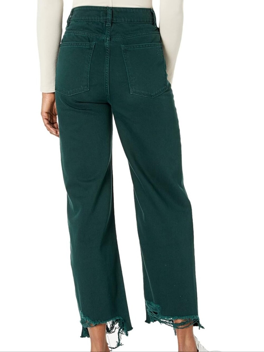 DL1961 Hepburn Women's Forest Green High Rise Wide Leg Jeans with Frayed Hem NWT
